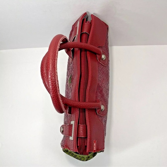 SkFk Handbag Purse Red Green Embroidered Organic Basket Weave & Fabric - Picture 6 of 16